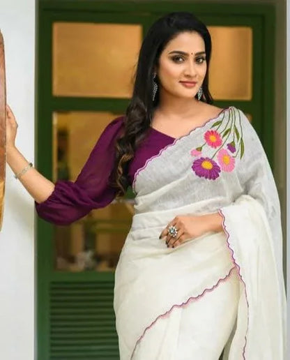 Beautiful Designer Party Wear Original Linen Saree