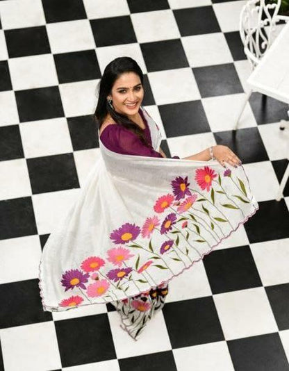 Beautiful Designer Party Wear Original Linen Saree