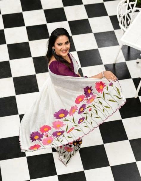 Beautiful Designer Party Wear Original Linen Saree