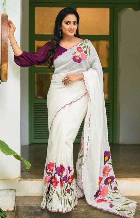 Beautiful Designer Party Wear Original Linen Saree