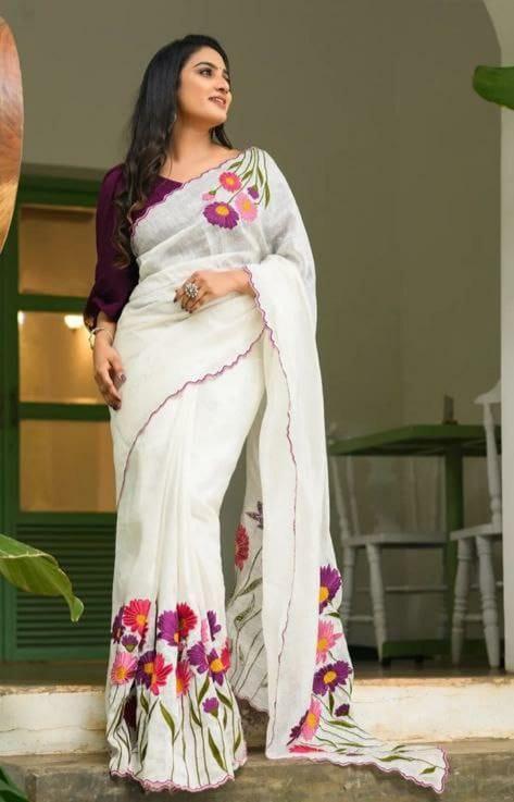 Beautiful Designer Party Wear Original Linen Saree