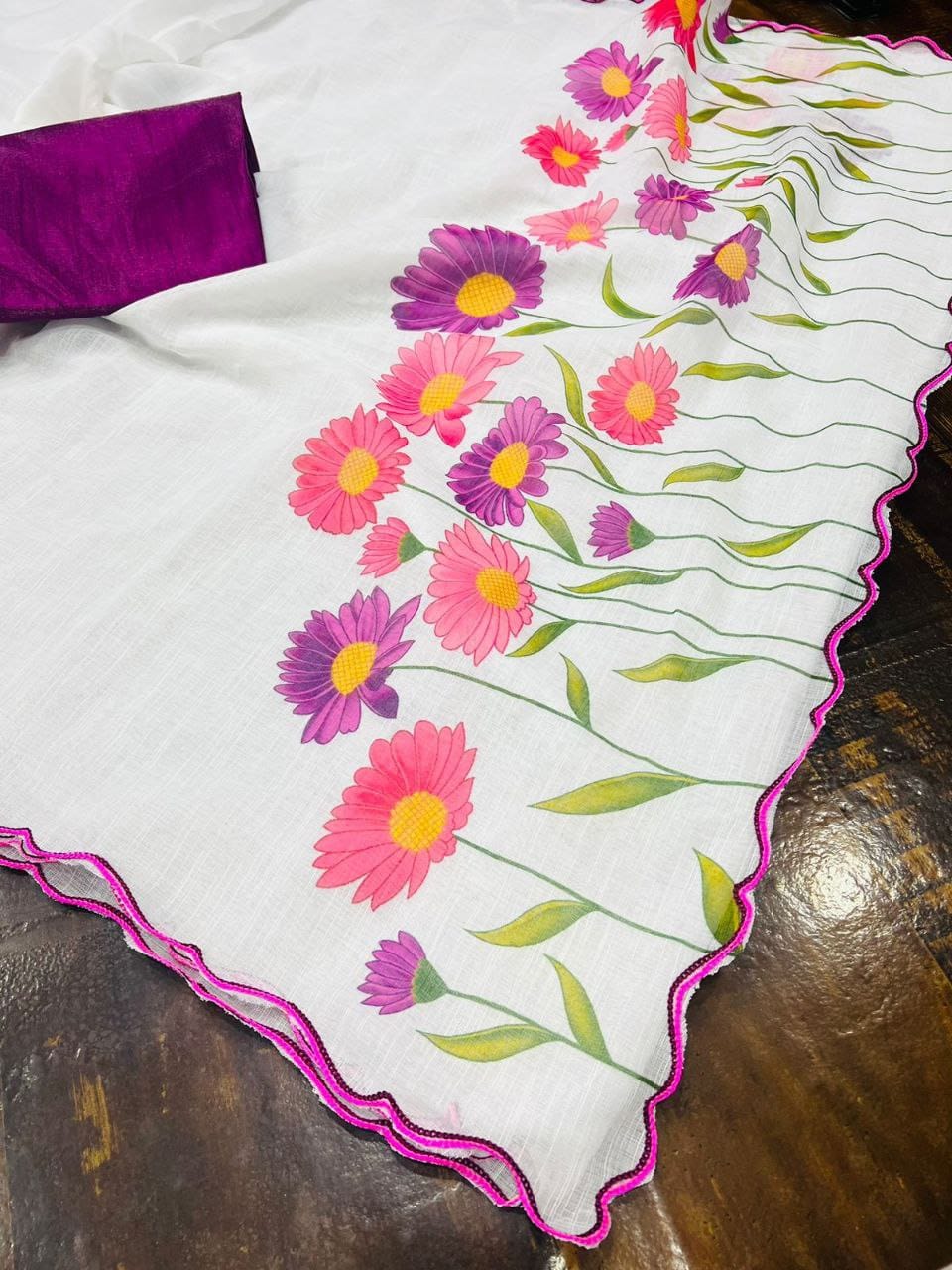 Beautiful Designer Party Wear Original Linen Saree