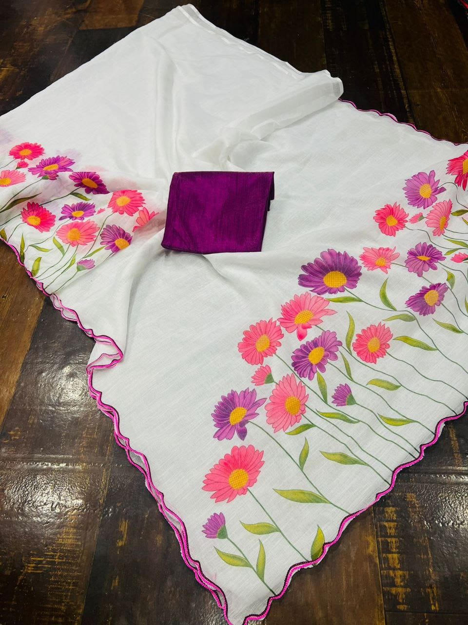 Beautiful Designer Party Wear Original Linen Saree