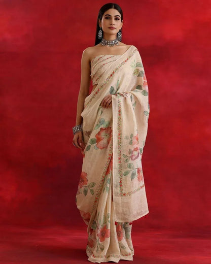 Beautiful Designer Party Wear Original Linen Saree
