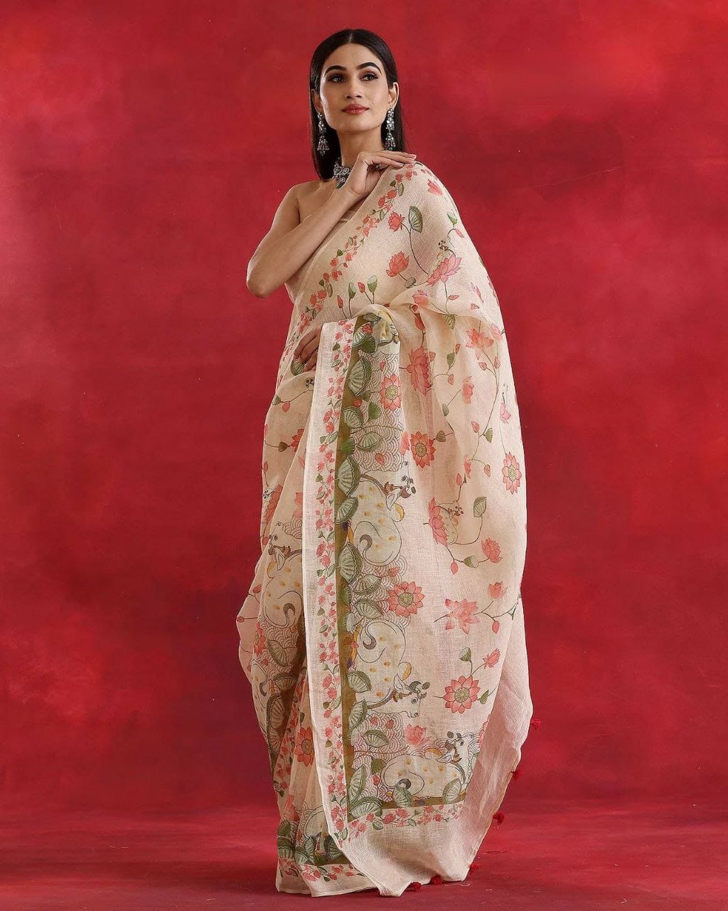 Beautiful Designer Party Wear Original Linen Saree