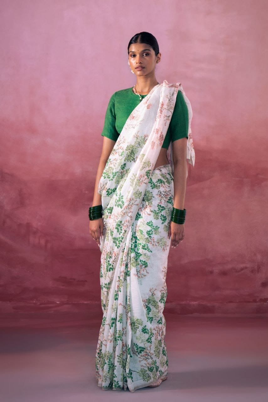 Beautiful Designer Party Wear Pure Linen Saree
