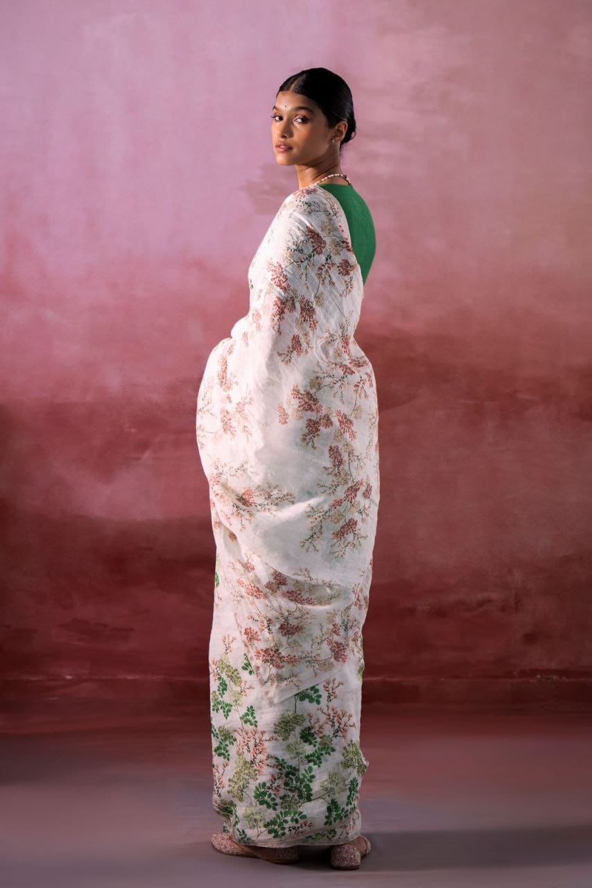 Beautiful Designer Party Wear Pure Linen Saree