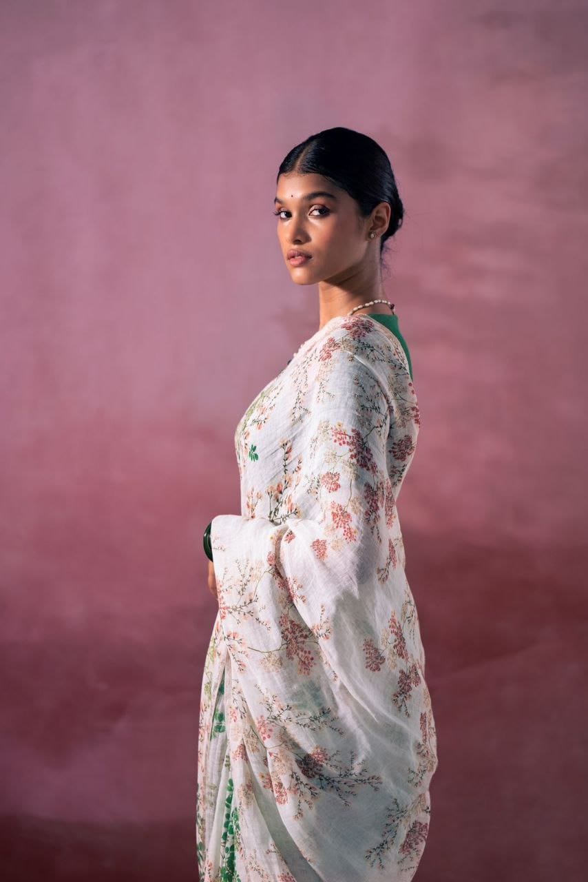 Beautiful Designer Party Wear Pure Linen Saree