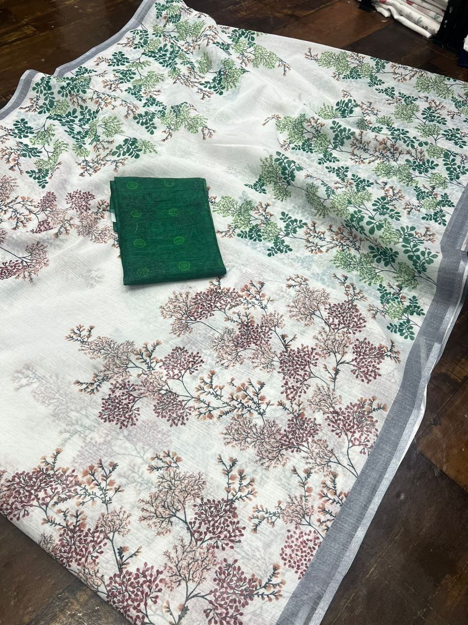 Beautiful Designer Party Wear Pure Linen Saree