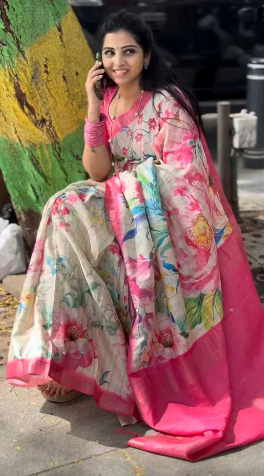 Beautiful Designer Party Wear Pure Linen Saree