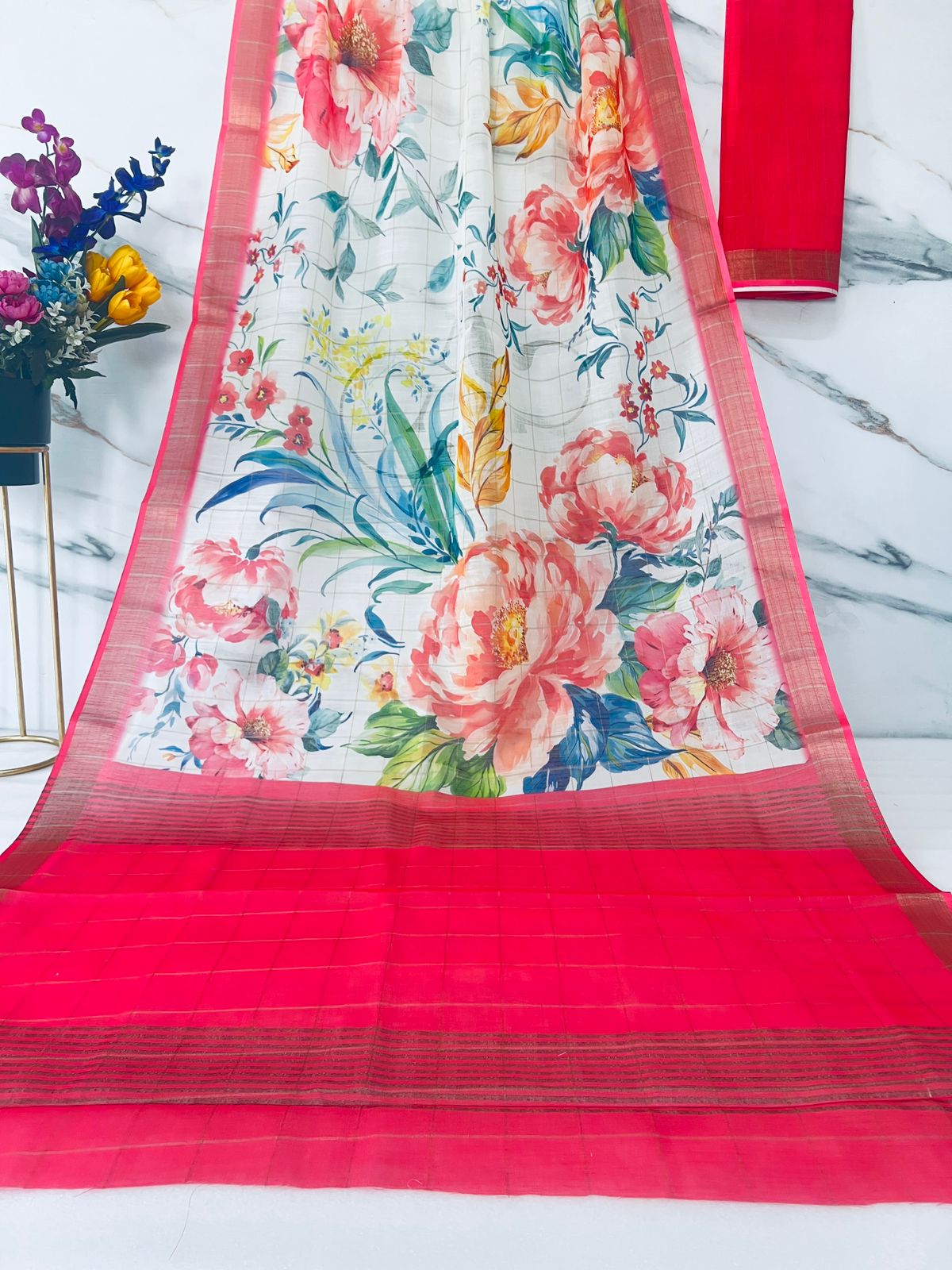 Beautiful Designer Party Wear Pure Linen Saree