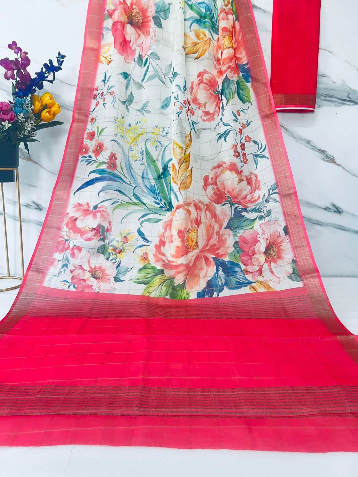 Beautiful Designer Party Wear Pure Linen Saree