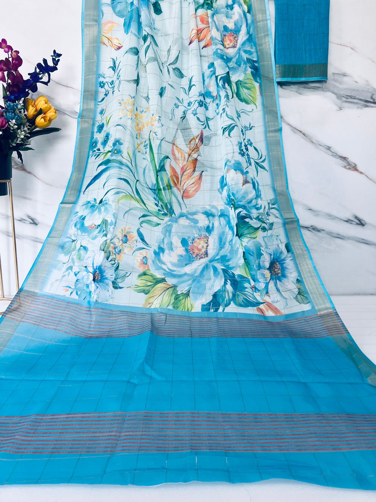 Beautiful Designer Party Wear Pure Linen Saree