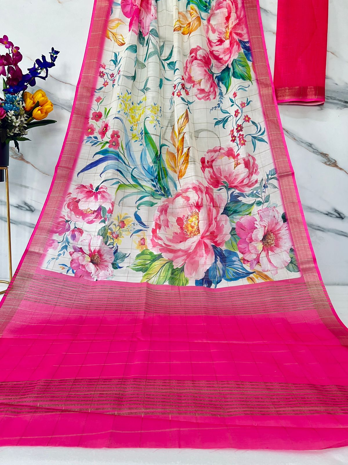 Beautiful Designer Party Wear Pure Linen Saree