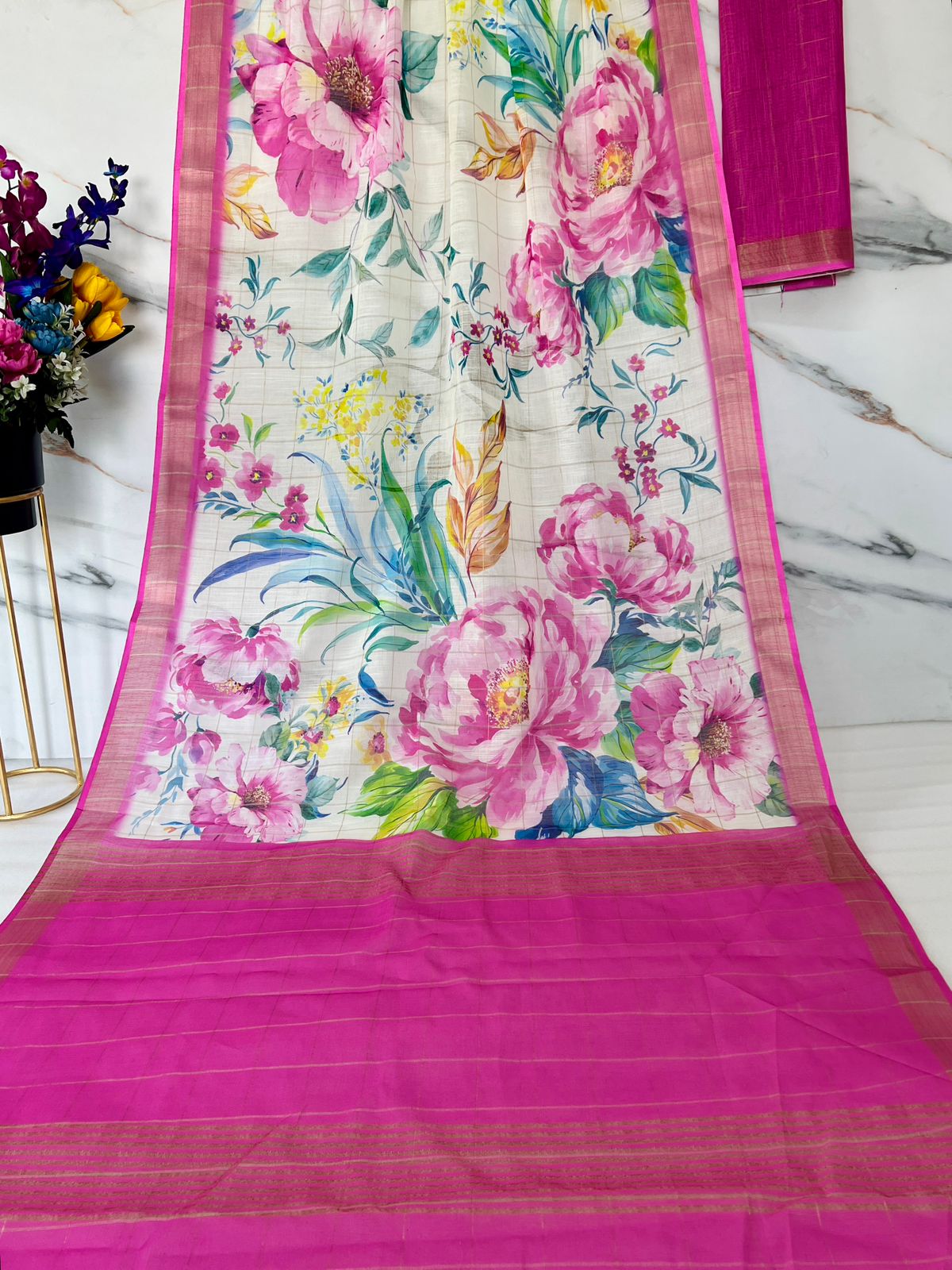 Beautiful Designer Party Wear Pure Linen Saree