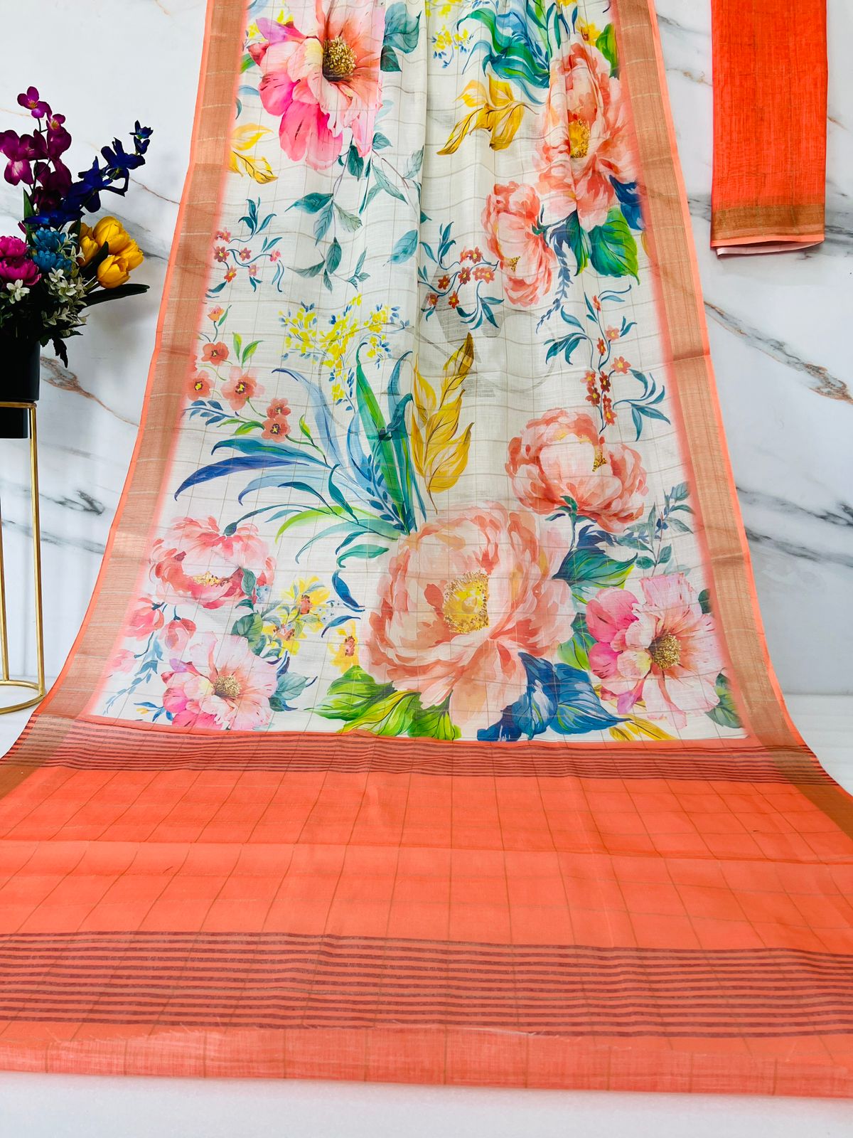 Beautiful Designer Party Wear Pure Linen Saree