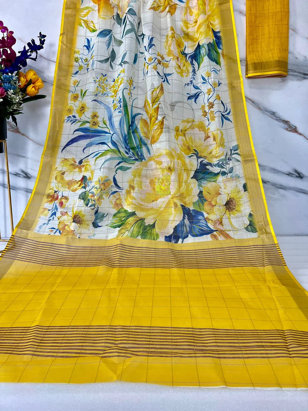 Beautiful Designer Party Wear Pure Linen Saree