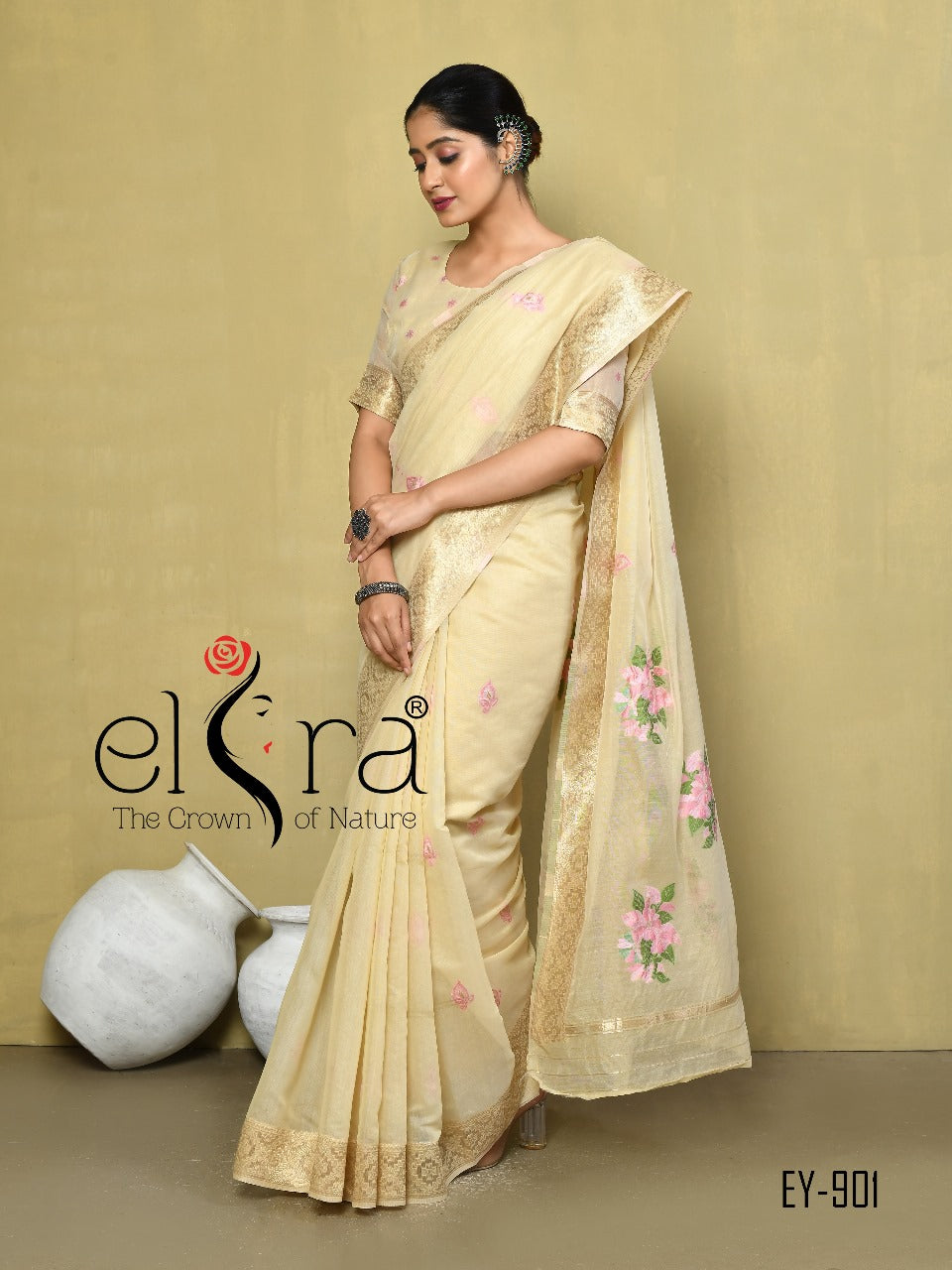 Beautiful Designer Kala Pure Cotton Floral Print Saree