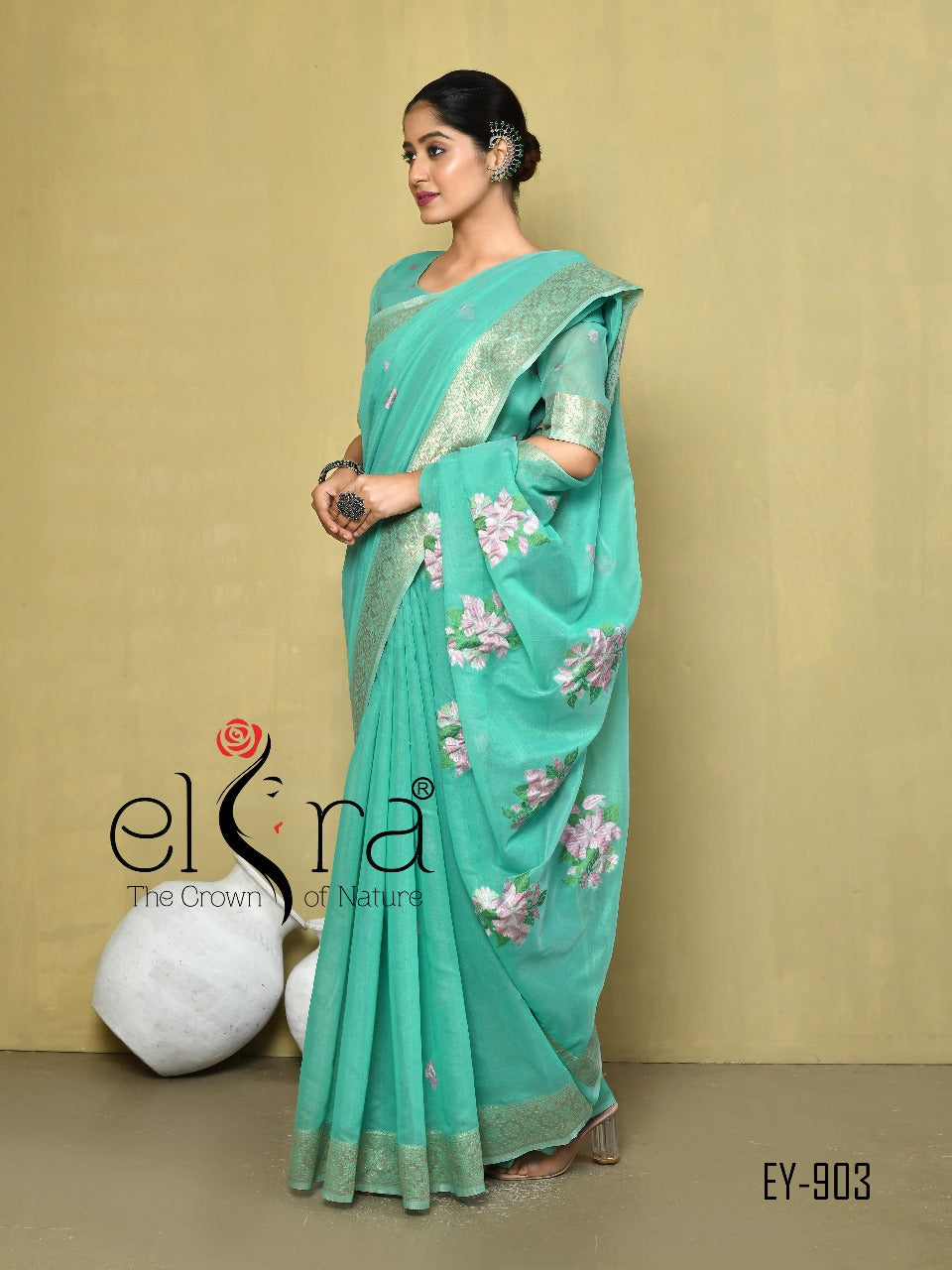 Beautiful Designer Kala Pure Cotton Floral Print Saree
