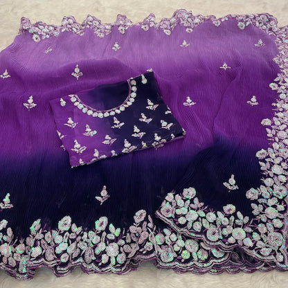 Beautiful Designer Georgette  Siroksi Sequence Saree