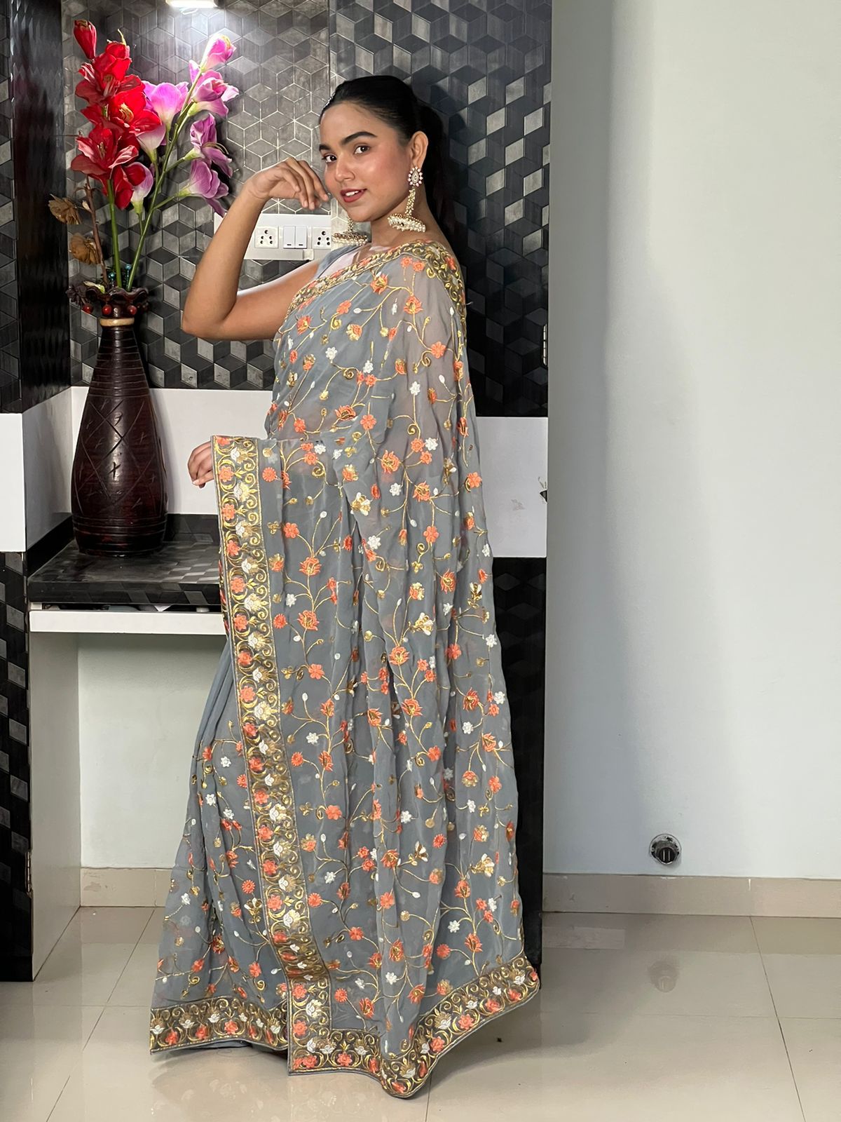 Beautiful Designer Party Wear Georgette  Sequence Saree