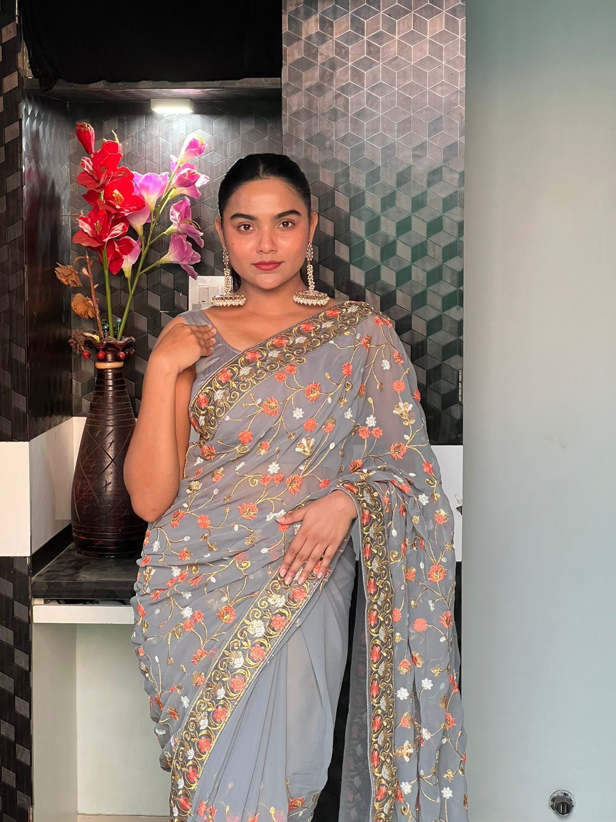 Beautiful Designer Party Wear Georgette  Sequence Saree