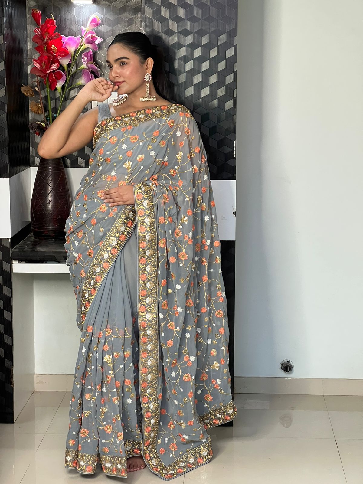 Beautiful Designer Party Wear Georgette  Sequence Saree