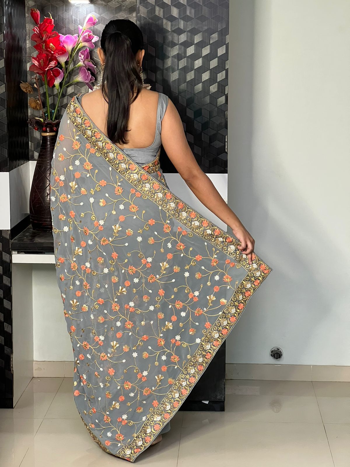 Beautiful Designer Party Wear Georgette  Sequence Saree