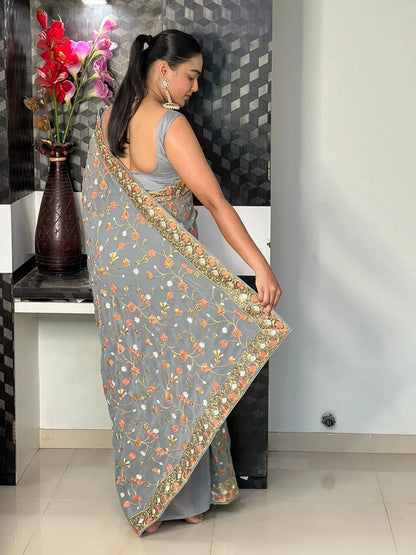 Beautiful Designer Party Wear Georgette  Sequence Saree