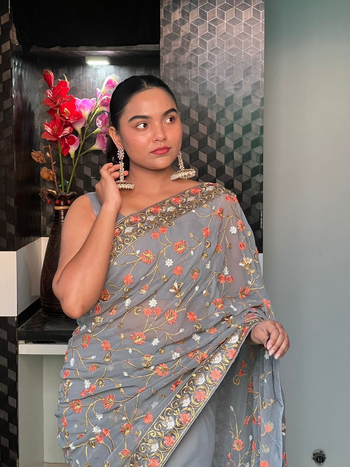 Beautiful Designer Party Wear Georgette  Sequence Saree