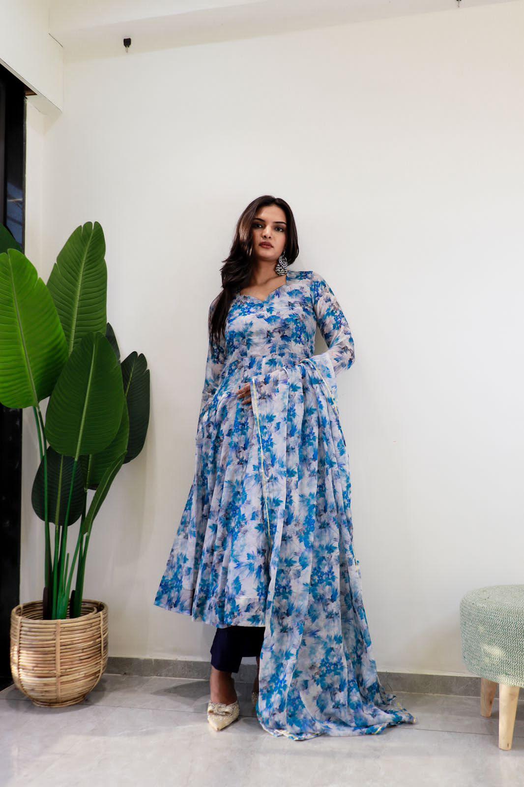 Beautiful Designer Party Wear Organza Taby Silk Gown
