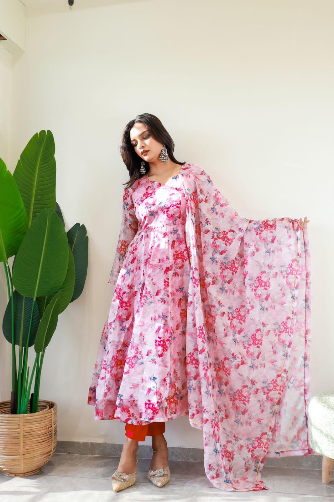Beautiful Designer Party Wear Organza Taby Silk Gown