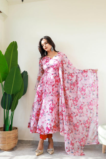 Beautiful Designer Party Wear Organza Taby Silk Gown