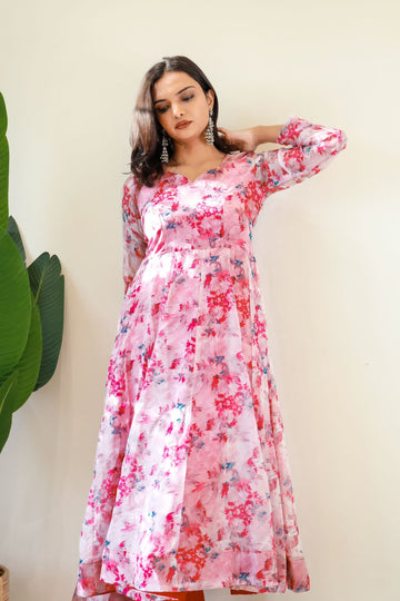 Beautiful Designer Party Wear Organza Taby Silk Gown