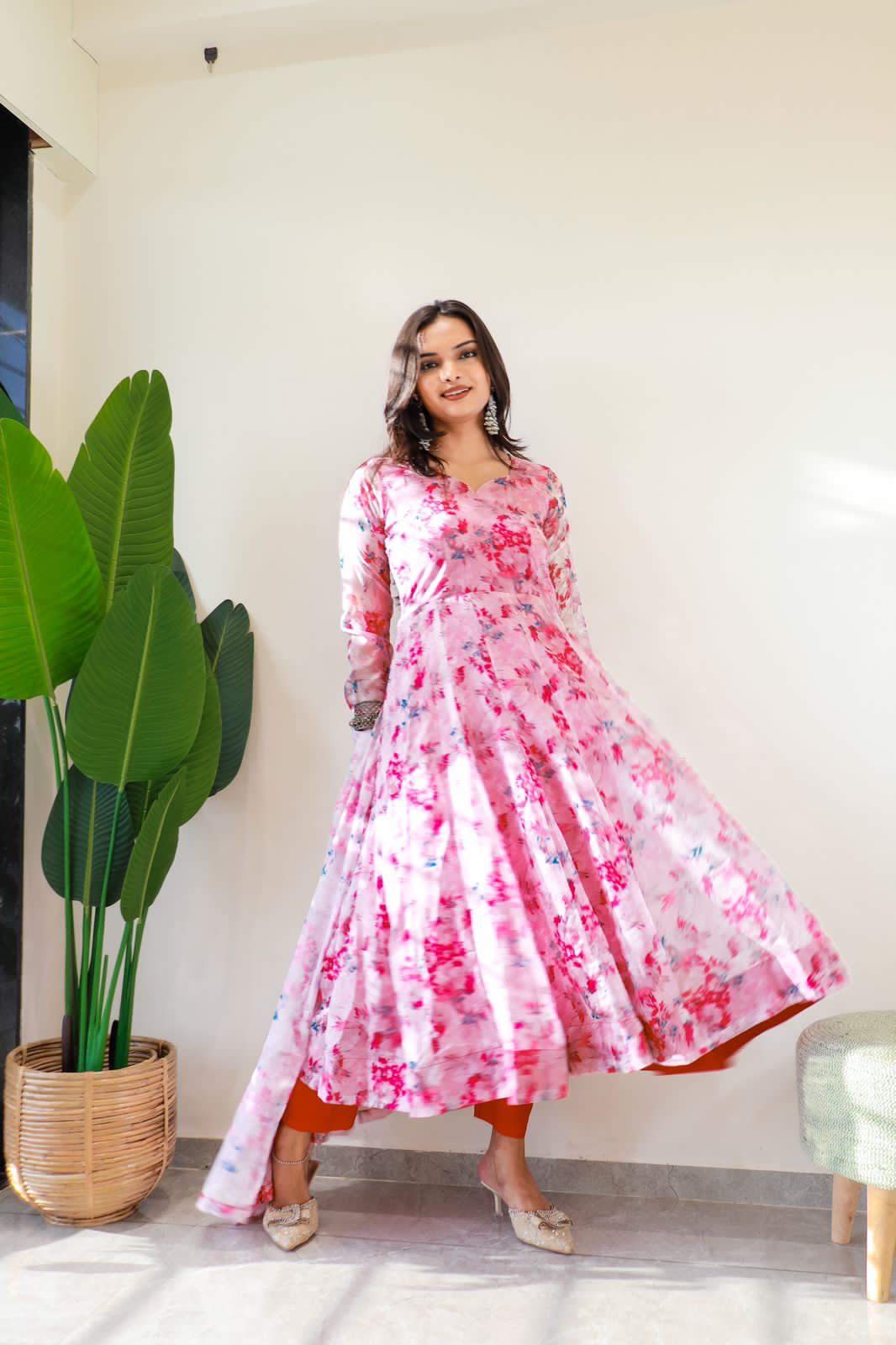 Beautiful Designer Party Wear Organza Taby Silk Gown