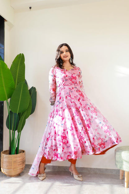 Beautiful Designer Party Wear Organza Taby Silk Gown