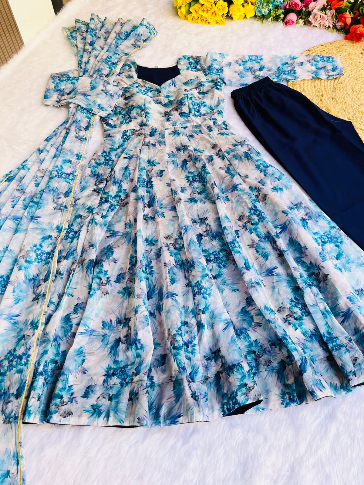 Beautiful Designer Party Wear Organza Taby Silk Gown