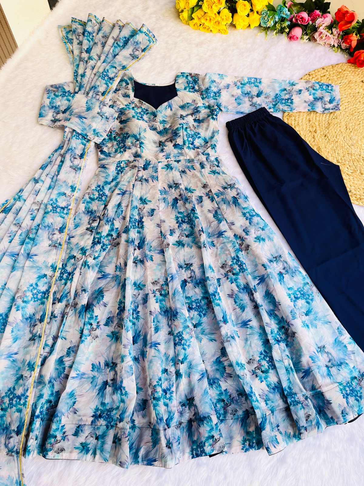 Beautiful Designer Party Wear Organza Taby Silk Gown