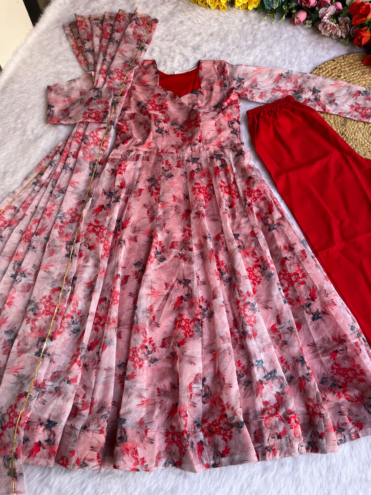 Beautiful Designer Party Wear Organza Taby Silk Gown