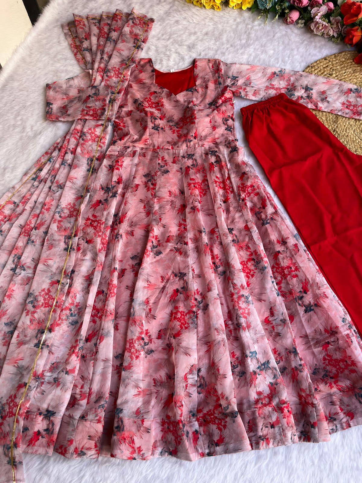 Beautiful Designer Party Wear Organza Taby Silk Gown