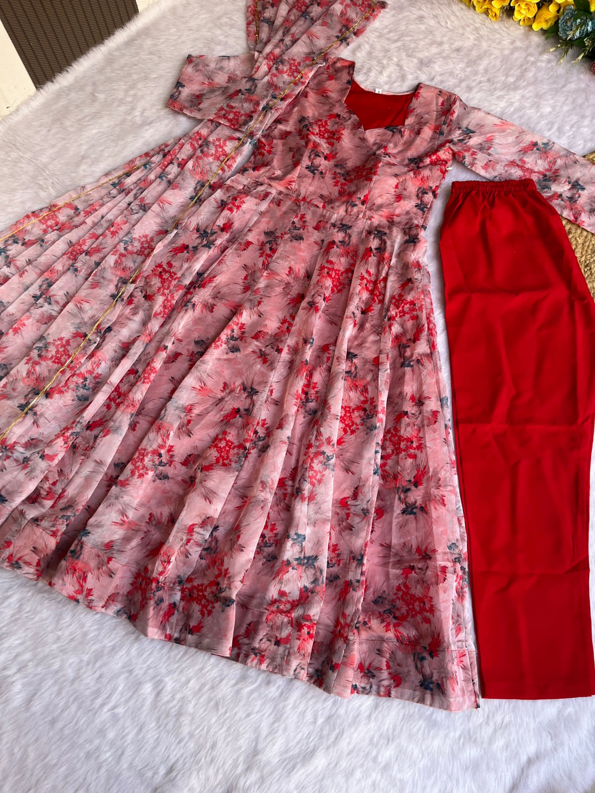 Beautiful Designer Party Wear Organza Taby Silk Gown