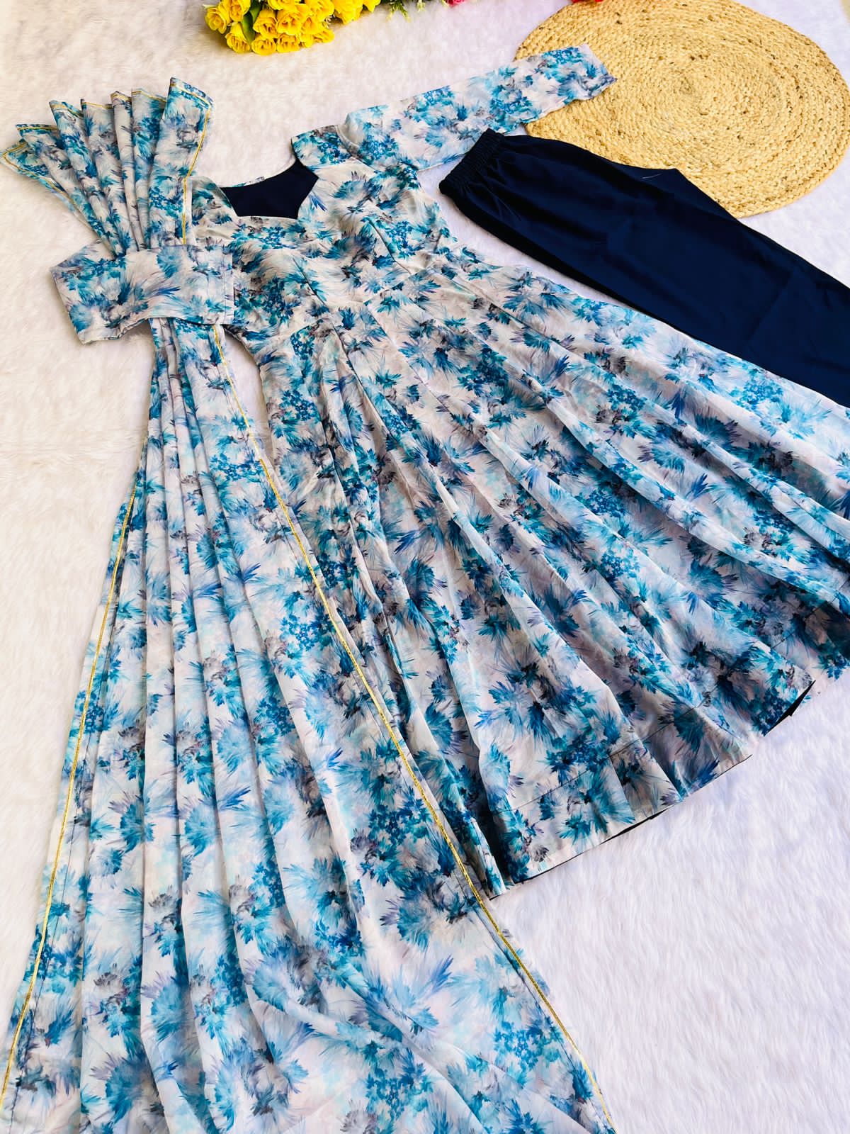 Beautiful Designer Party Wear Organza Taby Silk Gown