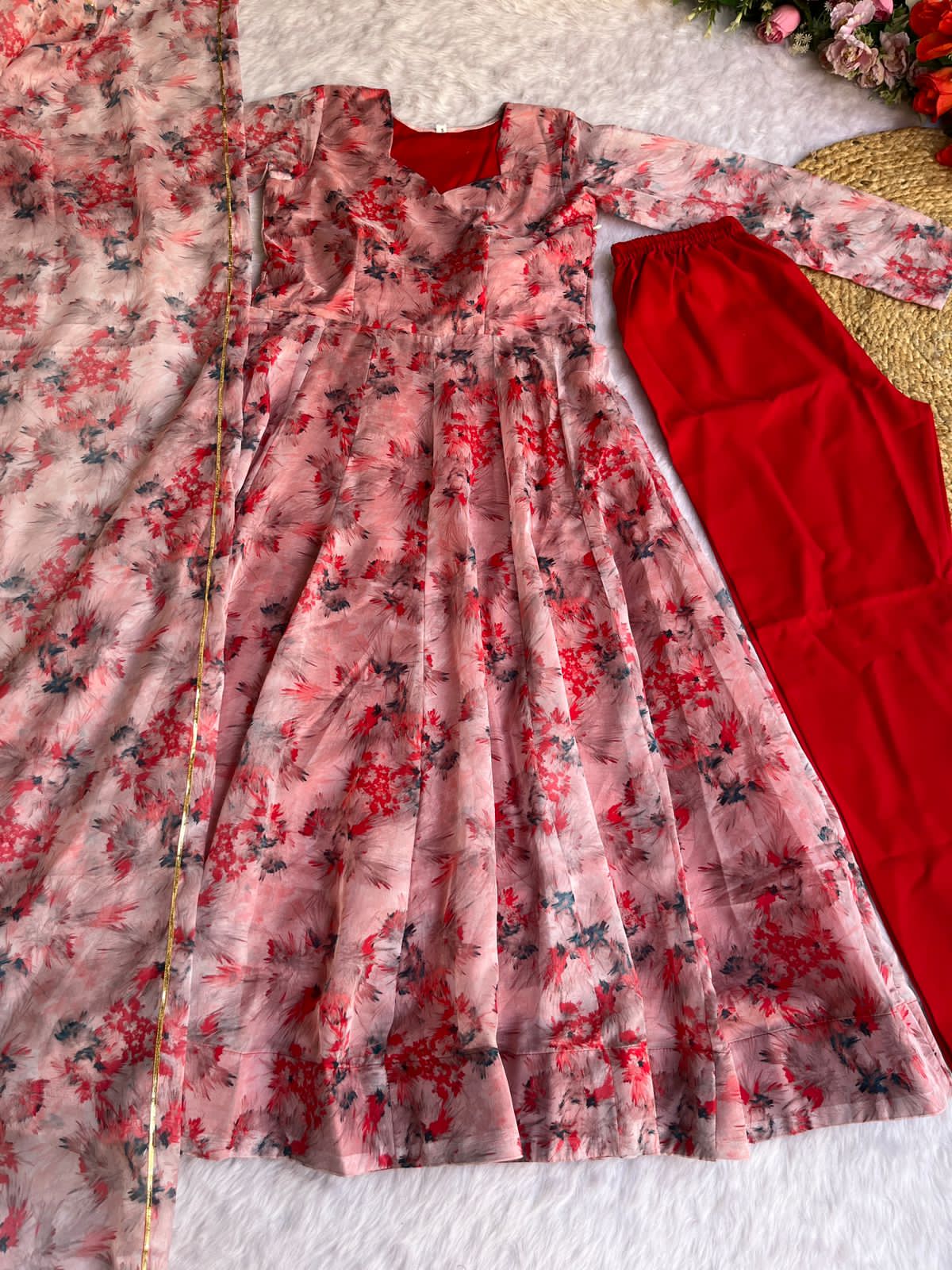 Beautiful Designer Party Wear Organza Taby Silk Gown