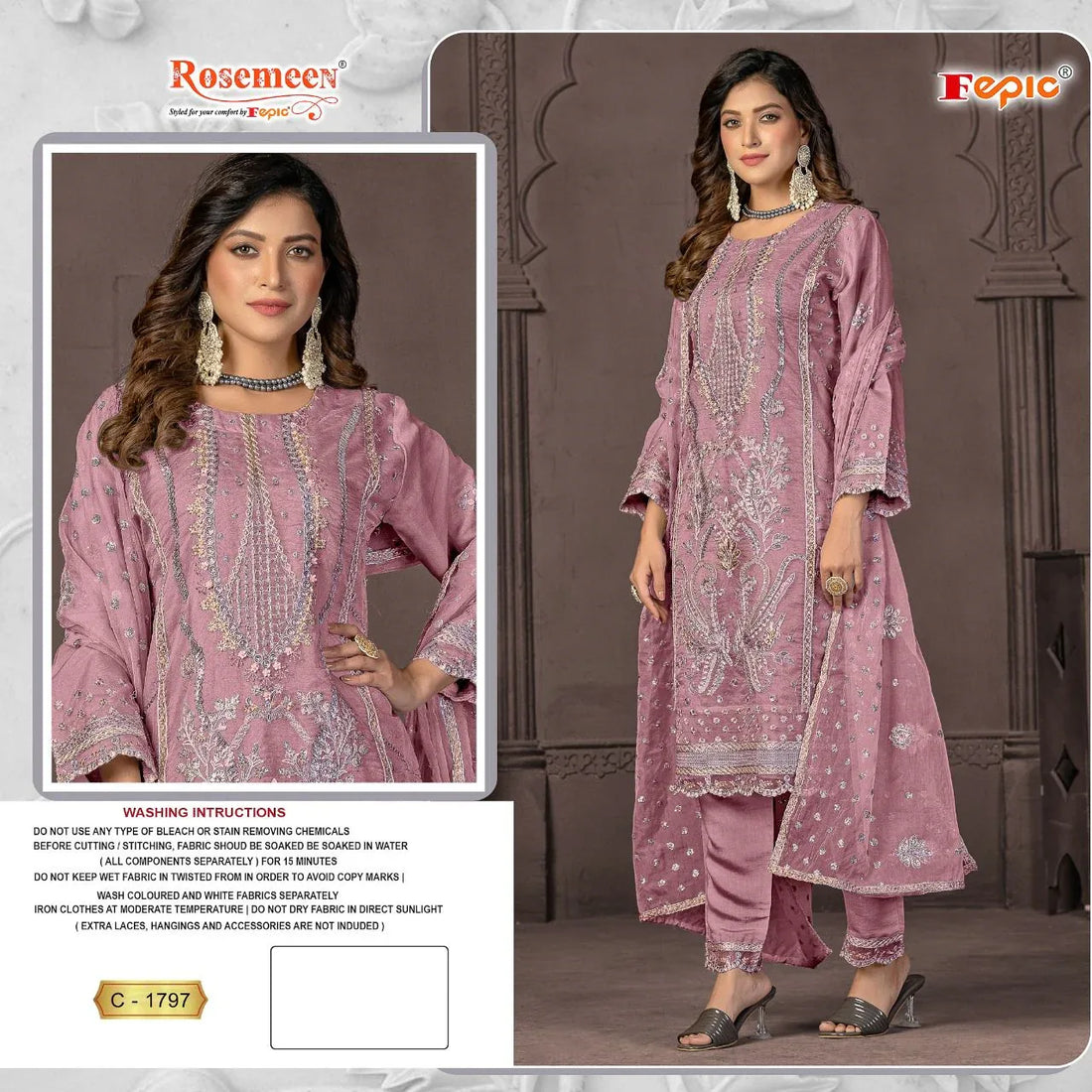 Fepic Rosemeen Designer Wedding Wear Organza Suit D.No.C-1797-A