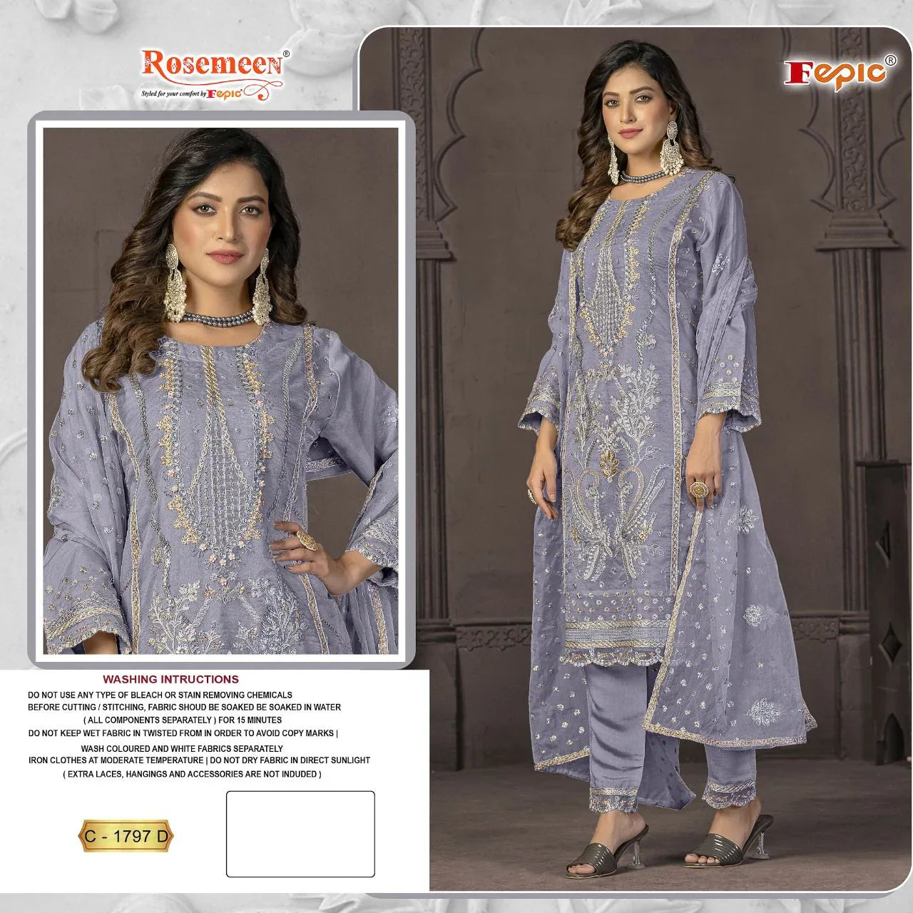 Fepic Rosemeen Designer Wedding Wear Organza Suit D.No.C-1797-D