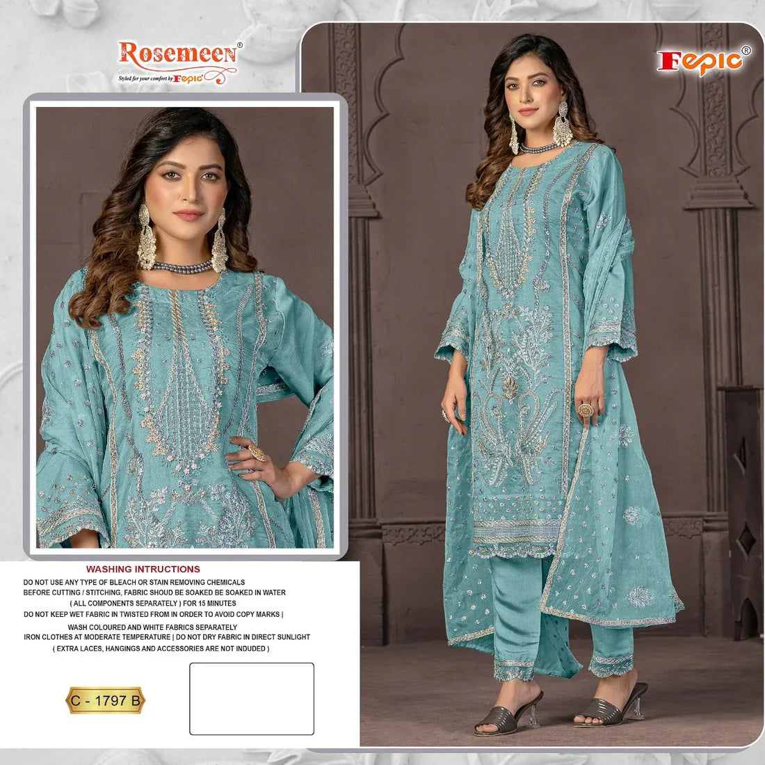 Fepic Rosemeen Designer Wedding Wear Organza Suit D.No.C-1797-B