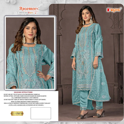 Fepic Rosemeen Designer Wedding Wear Organza Suit D.No.C-1797-B