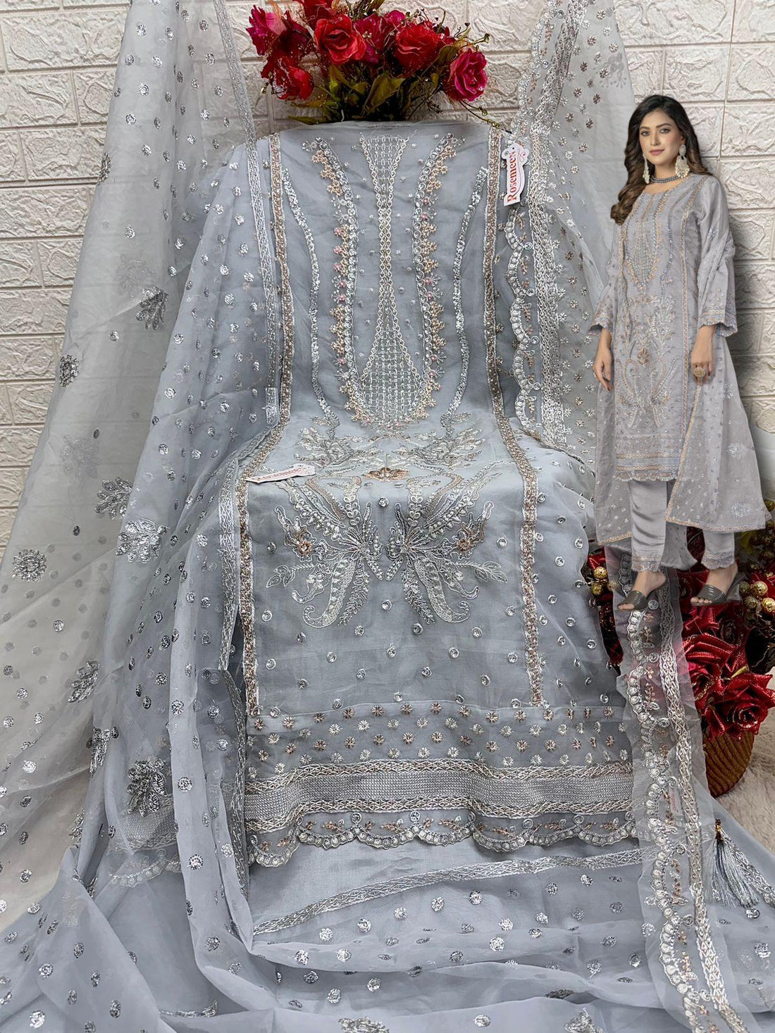 Fepic Rosemeen Designer Wedding Wear Organza Suit D.No.C-1797-C
