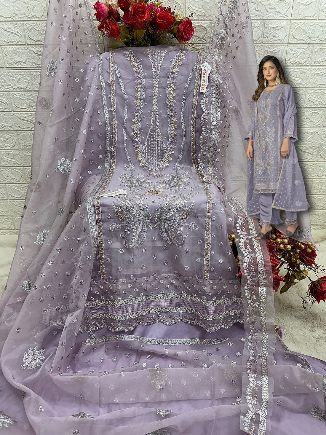 Fepic Rosemeen Designer Wedding Wear Organza Suit D.No.C-1797-D