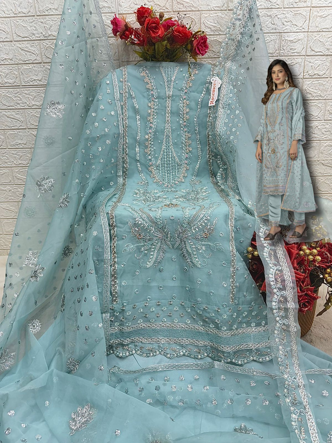 Fepic Rosemeen Designer Wedding Wear Organza Suit D.No.C-1797-B